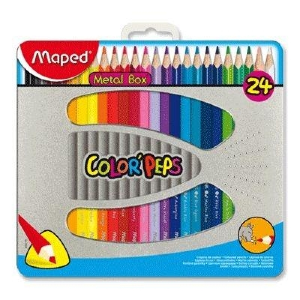 CRAYONES DE MADERA TRIANGULAR 24 PEPS TRIANGULAR LARGO CAJA DE METAL 832016