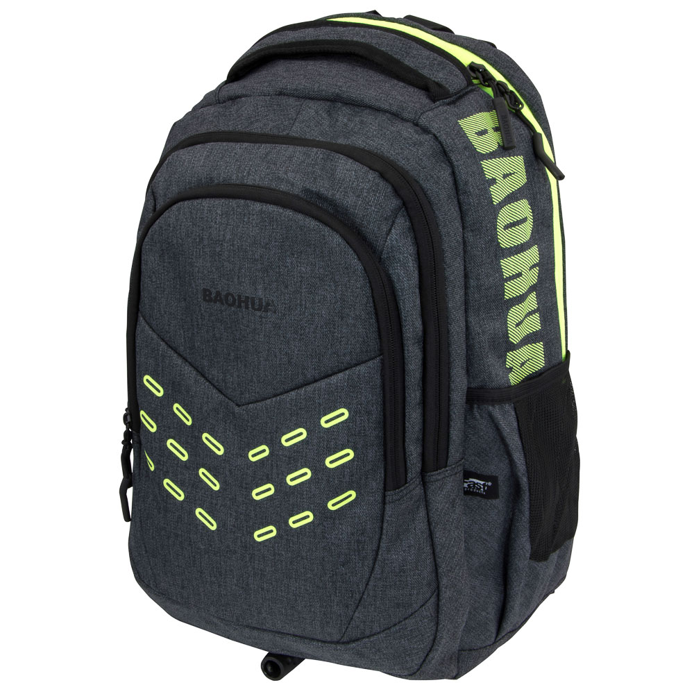 MOCHILA DE TELA 17" GRIS CON VERDE