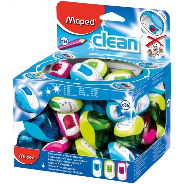 SACAPUNTAS PLASTICO CLEAN 1 AGUJERO 030111 CON TAPA DE PROTECCION