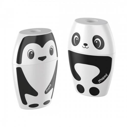 SACAPUNTAS PLASTICO CON DEPOSITO 1 AGUJERO SHAKKY PANDA/PINGUINO 034014