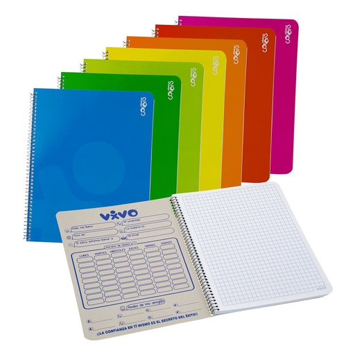 [15286-CUADROS] CUADERNO ESPIRAL 100HOJAS 240289/240287/240288 (CUADROS 8MM) | VIVO